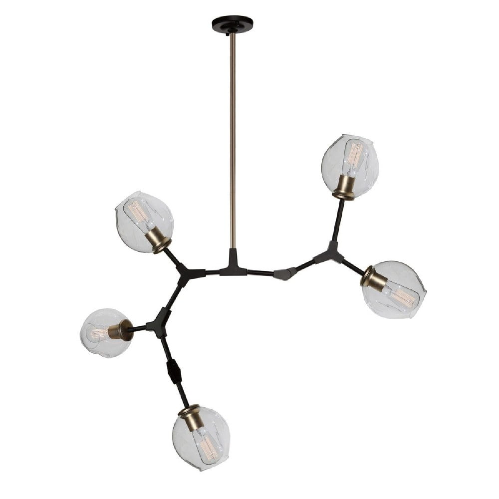 Vintage Brass and Black 5-Light Adjustable Chandelier
