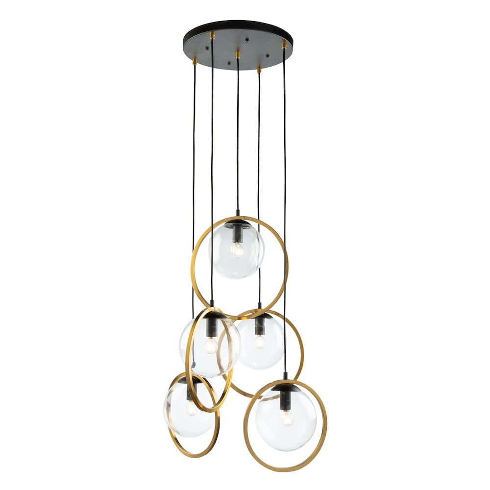 Lugano 5-Light Black and Brass Globe Pendant