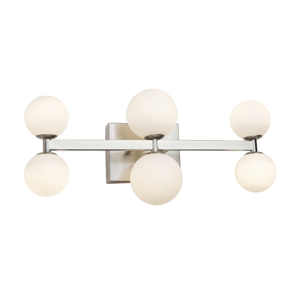 6-Light Brushed Nickel Sconce with Opal Glass Spheres