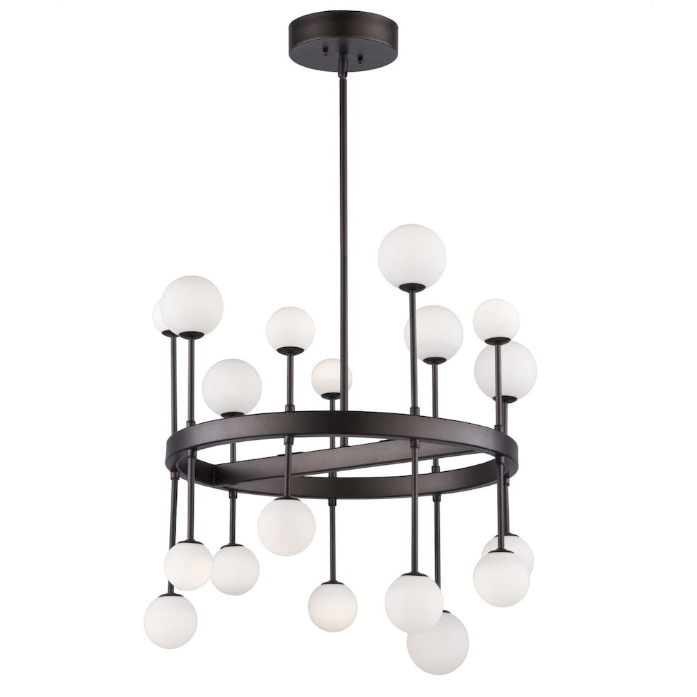 Bronze Circular Frame Chandelier with White Glass Spheres