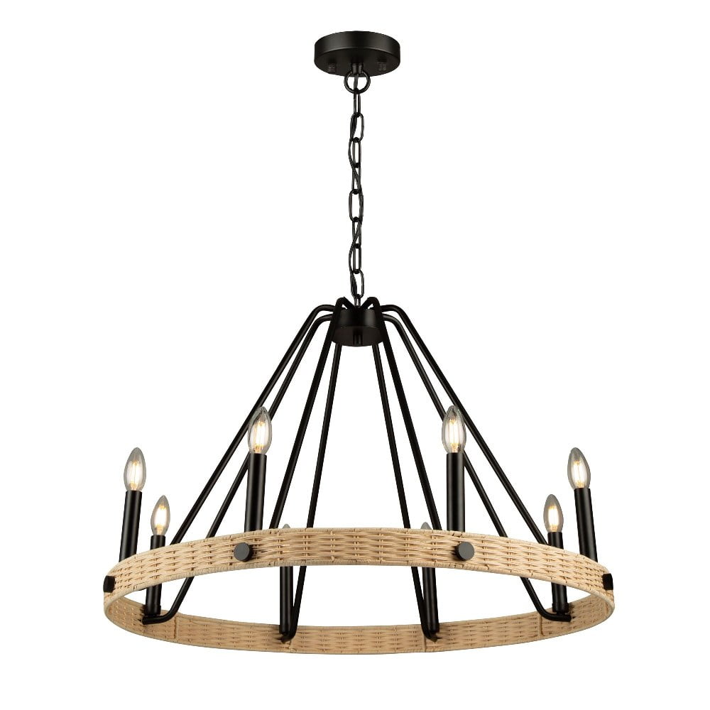 Elegant Black Crystal 8-Light Wagon Wheel Chandelier