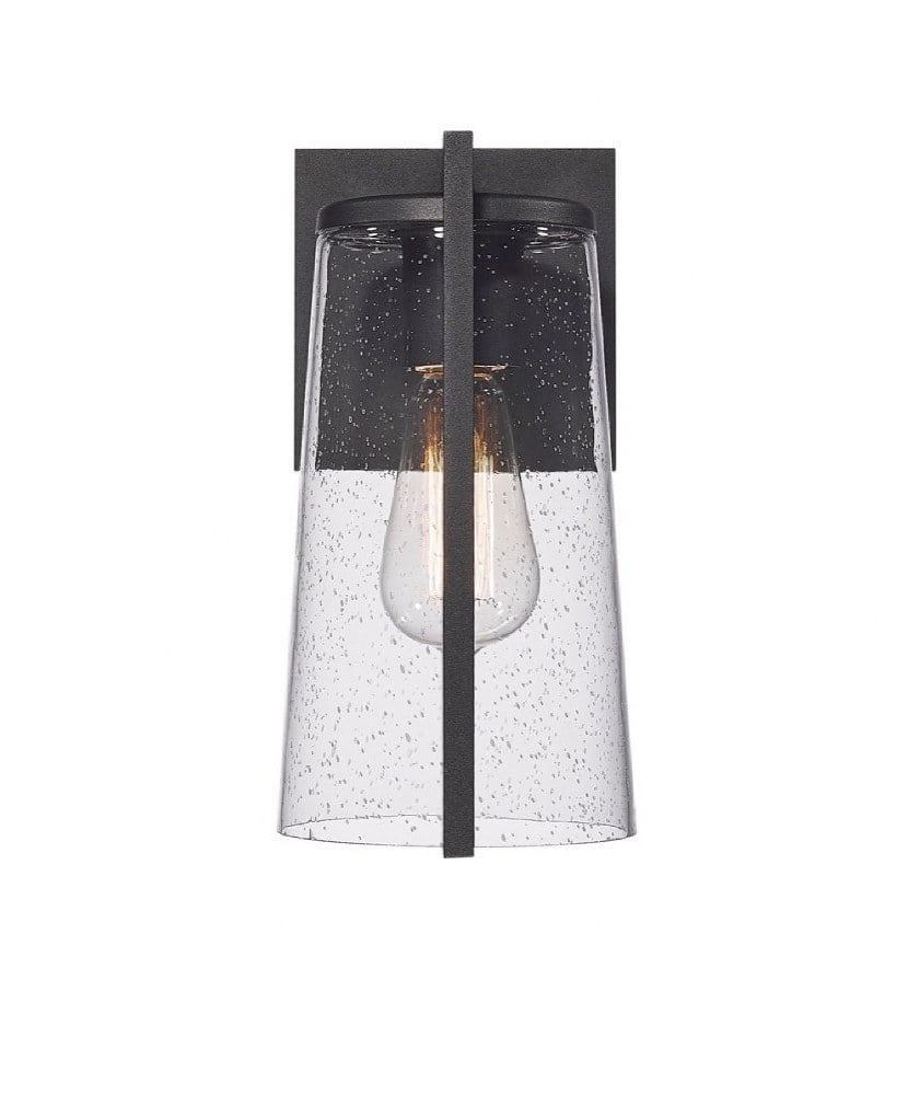Black Aluminum Outdoor Wall Light with Clear Seeded Glass Shade