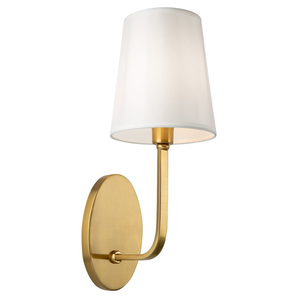Brushed Gold Cylinder Sconce with White Linen Shade