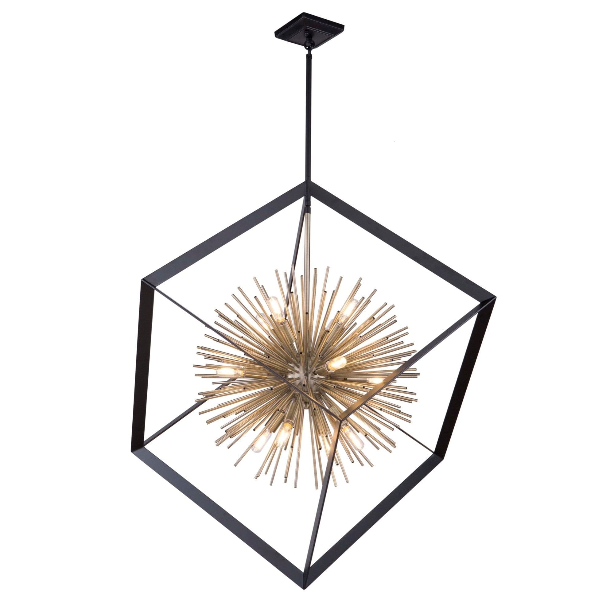 Matte Black and Satin Brass 12-Light Sputnik Chandelier