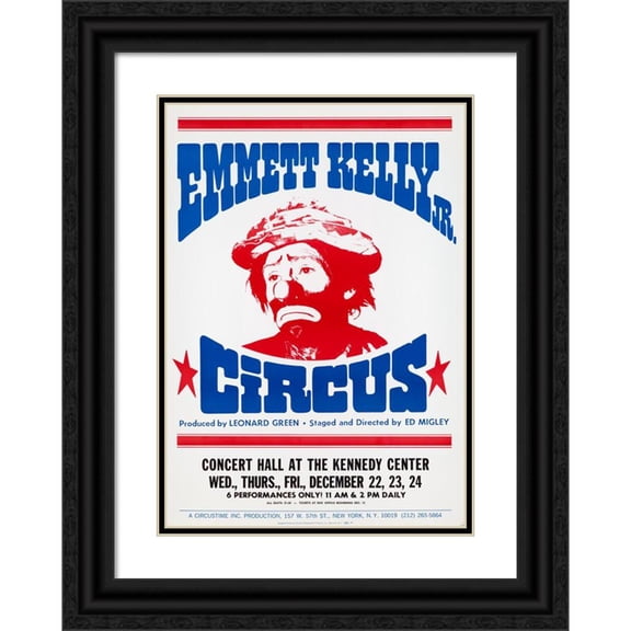 Artcraft Lithograph 11x14 Black Ornate Wood Framed Double Matted Museum Art Print Titled: Emmett Kelly Jr. Circus (1860-1930)