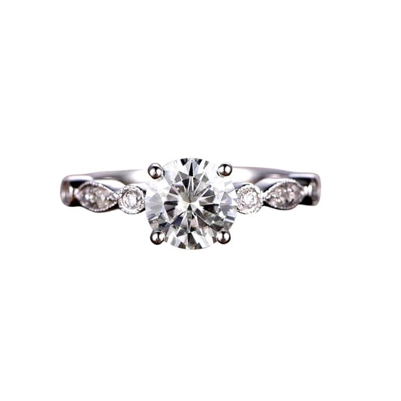 Artdeco 1.25 Carat Moissanite and Diamond Engagement Ring in 10k White Gold
