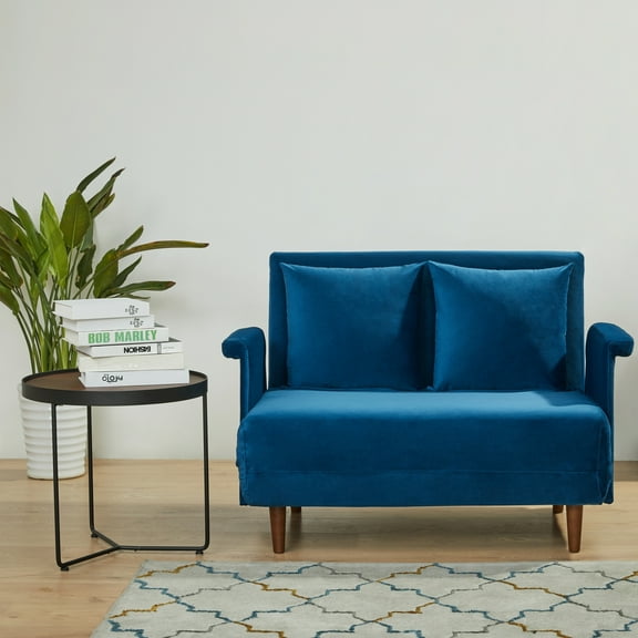 Artdeco Home - Boston & Cypress Convertible Futon Chair Velvet Blue Velvet,Pine Medium Multi-Position,Pillows Included Twin 6 in