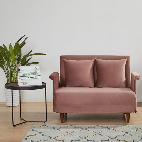 Artdeco Home Boston Convertible Futon Chair Velvet Blush Velvet,Pine Medium Multi-Position,Pillows Included 6 in
