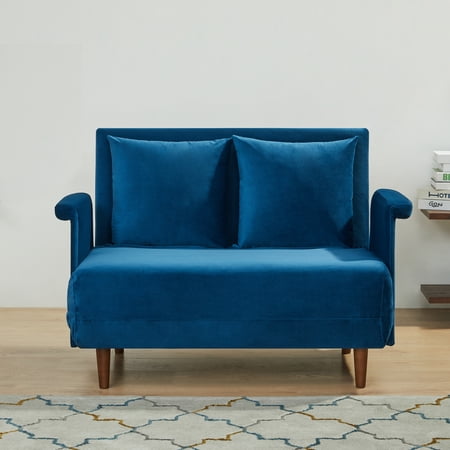 Artdeco Home Boston Velvet Convertible Loveseat Chair Bed, Blue