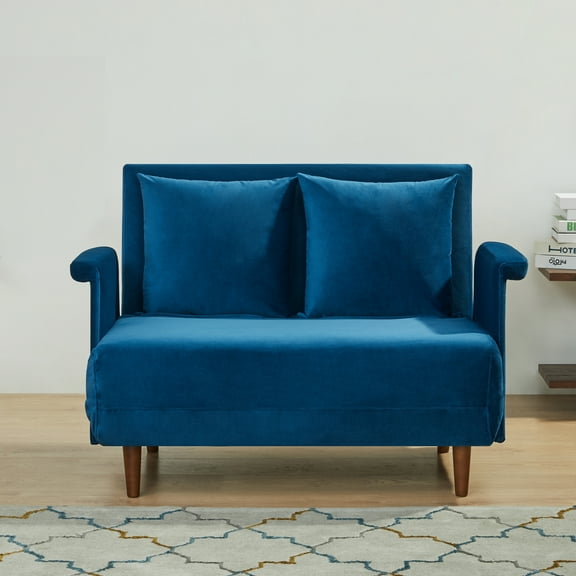 Artdeco Home Boston Velvet Convertible Loveseat Chair Bed, Blue
