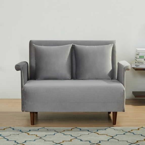 Artdeco Home Boston Velvet Convertible Loveseat Chair Bed, Gray