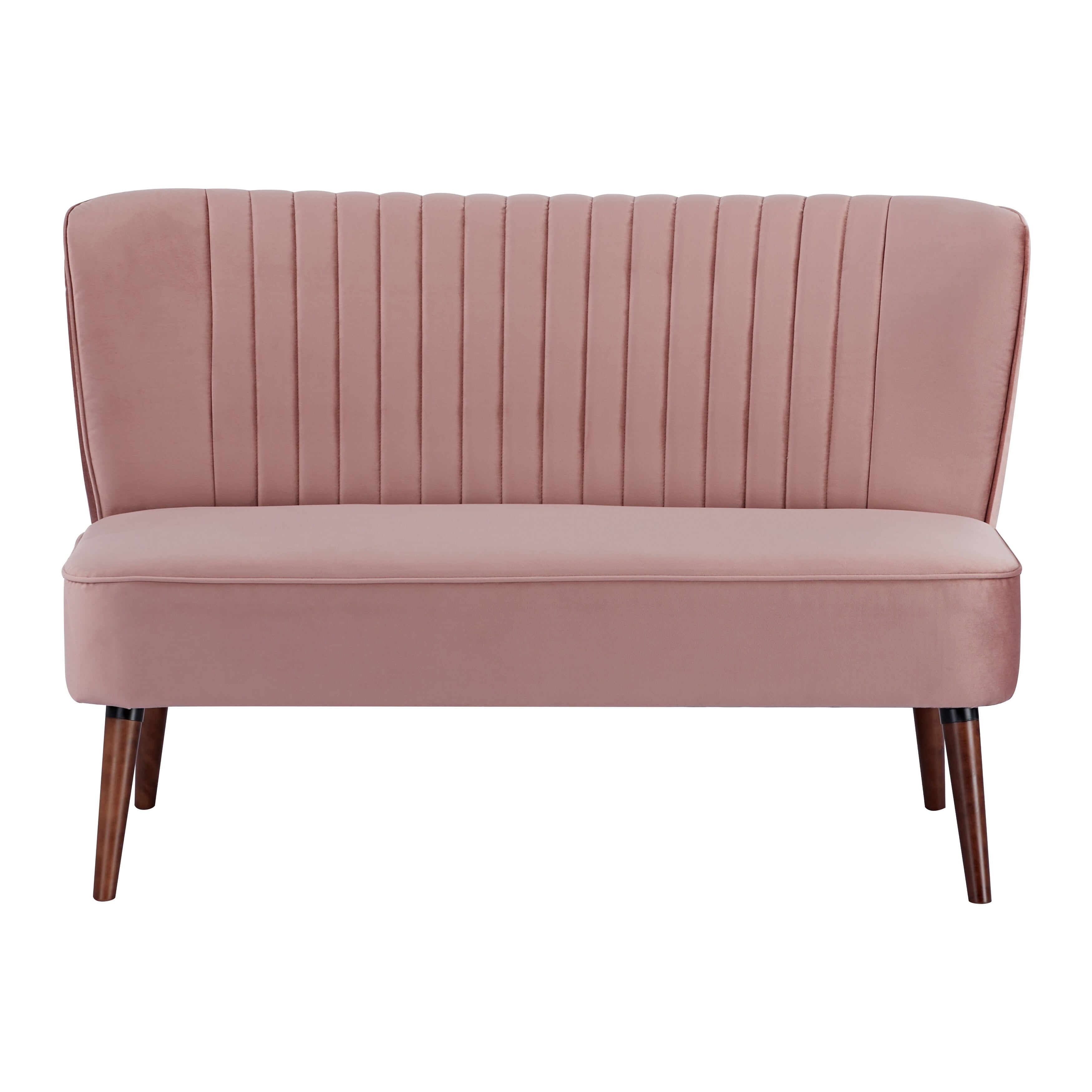 Blush Pink Velvet Armless Loveseat with Solid Wood Legs