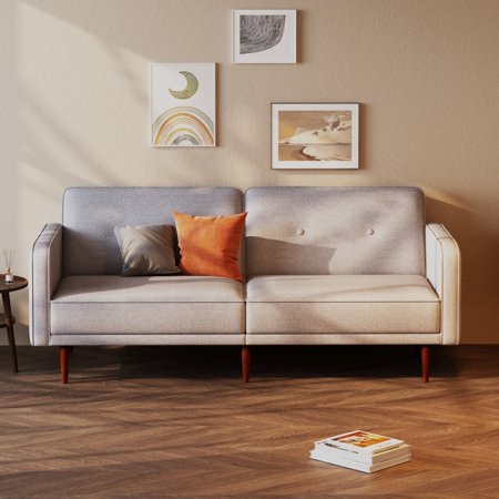 Artdeco Home Moreno Polyester Convertible Sofa, Light Gray
