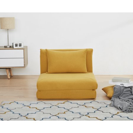 Artdeco Home Santa Polyester Convertible Chair Bed, Mustard
