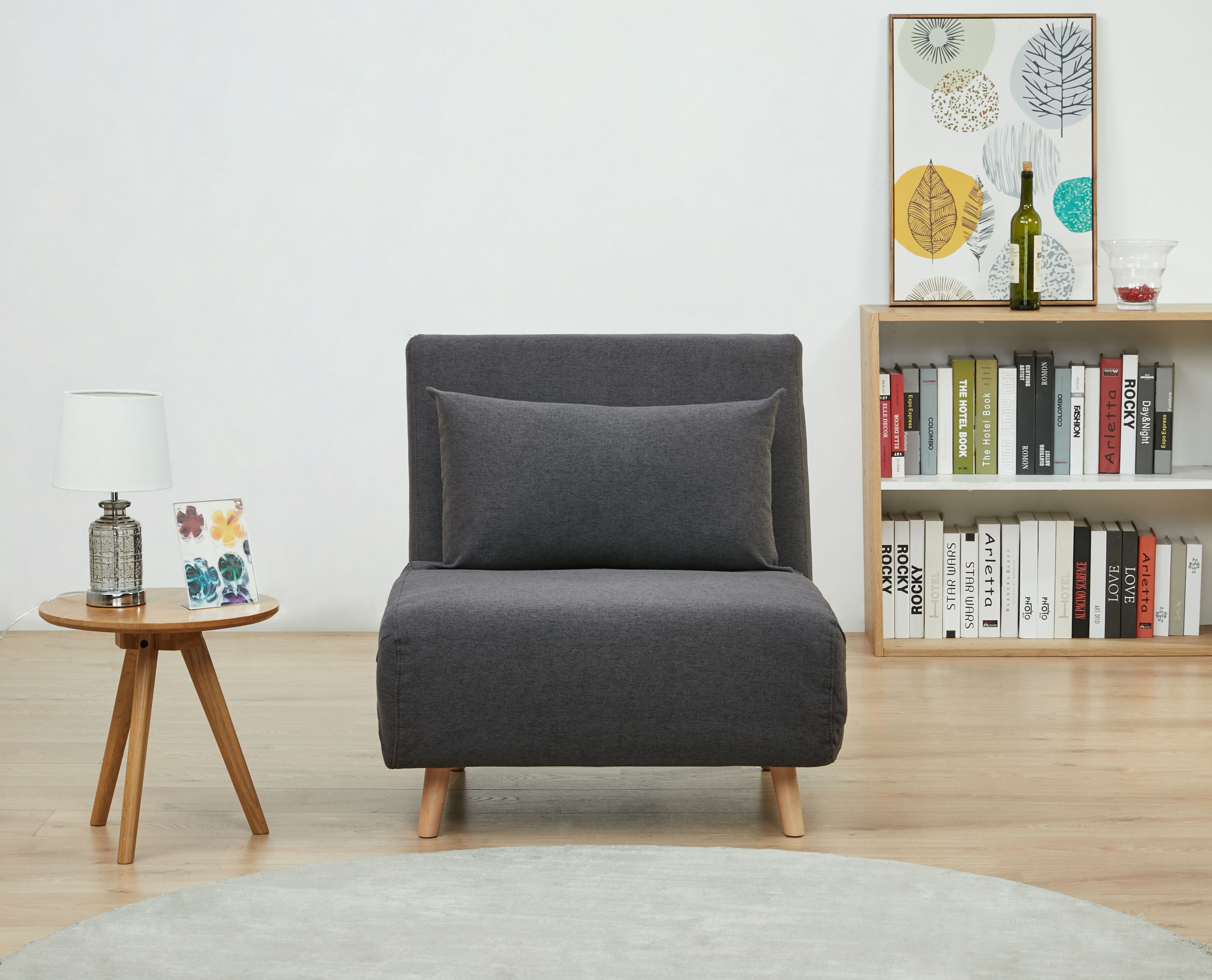 Charcoal Velvet Convertible Futon Chair with Wood Legs
