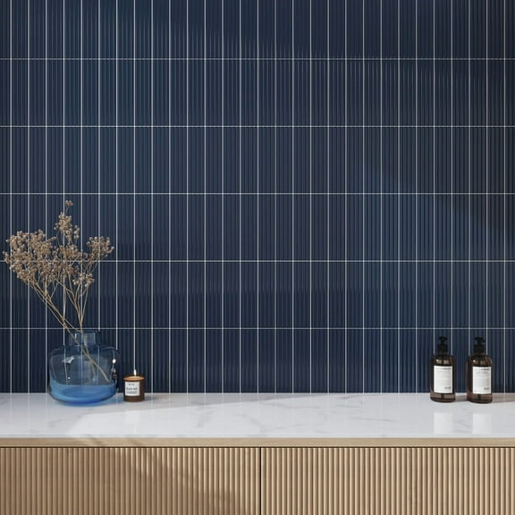 Arte 1.97 in. x 7.87 in. Glossy Blue Ceramic Subway Deco Wall and Floor Tile (4.09 sq. ft./case) (38-pack)