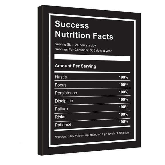 Arte Success Nutrition Facts Inspirational Canvas Wall Art -Motivational Entrepreneur Quotes Poster Print -Modern Picture Painting Framed for Living Room Office Wall Decor