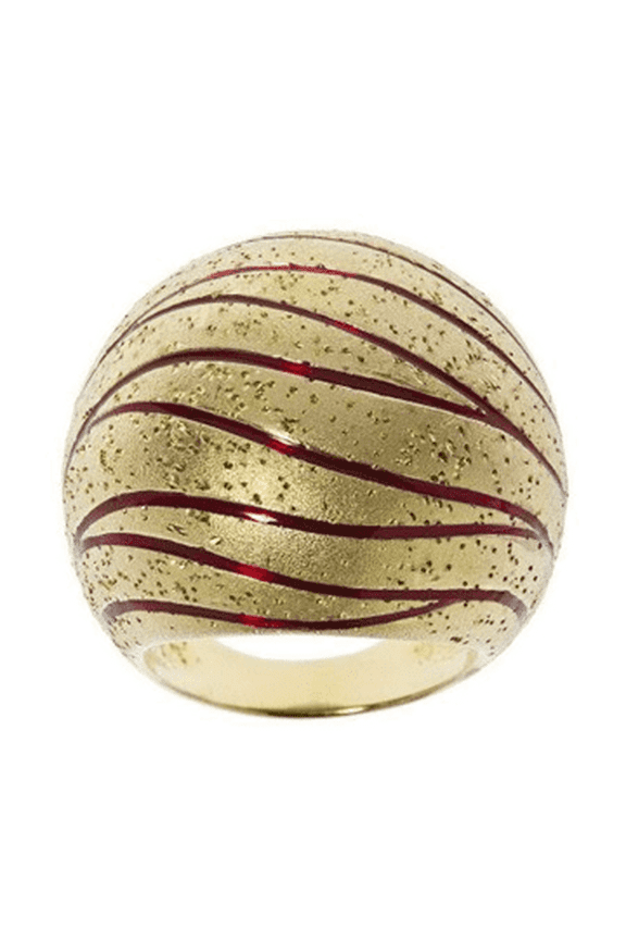 Sterling Diamond Finish Gold Tone/ Red Enamel Ring, Size 6