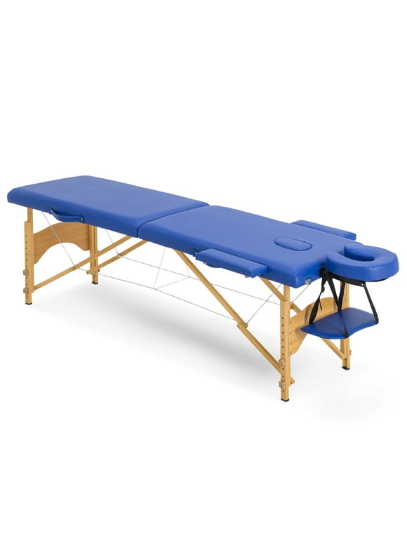 Artechworks Massage Table Massage Bed Portable 2 Folding Lash Bed for Eyelash Extensions Beauty Salon Spa Tattoo Table with Carry Case,Therapy Bed,Adjustable,Wooden Legs,Lightweight,Navy Blue Color