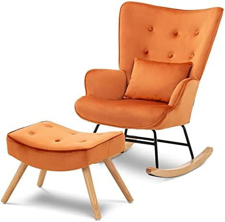 Artechworks Modern Velvet Rocking Chair, Glider Chair with Ottoman ...