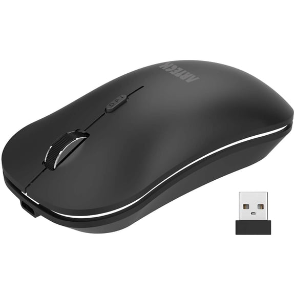 Arteck 2.4G Wireless Mouse with Nano USB Receiver Ergonomic Design Silent Clicking for Computer/Desktop/PC/Laptop and Windows 10/8/7 Build in Rechargeable Battery (Black)