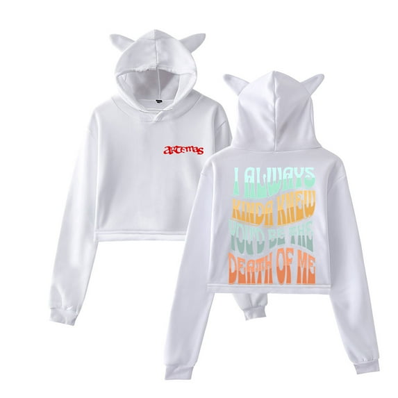 Artemas Cat Ear Hoodie Retro Casual Women's Short Hoodie Sportswear