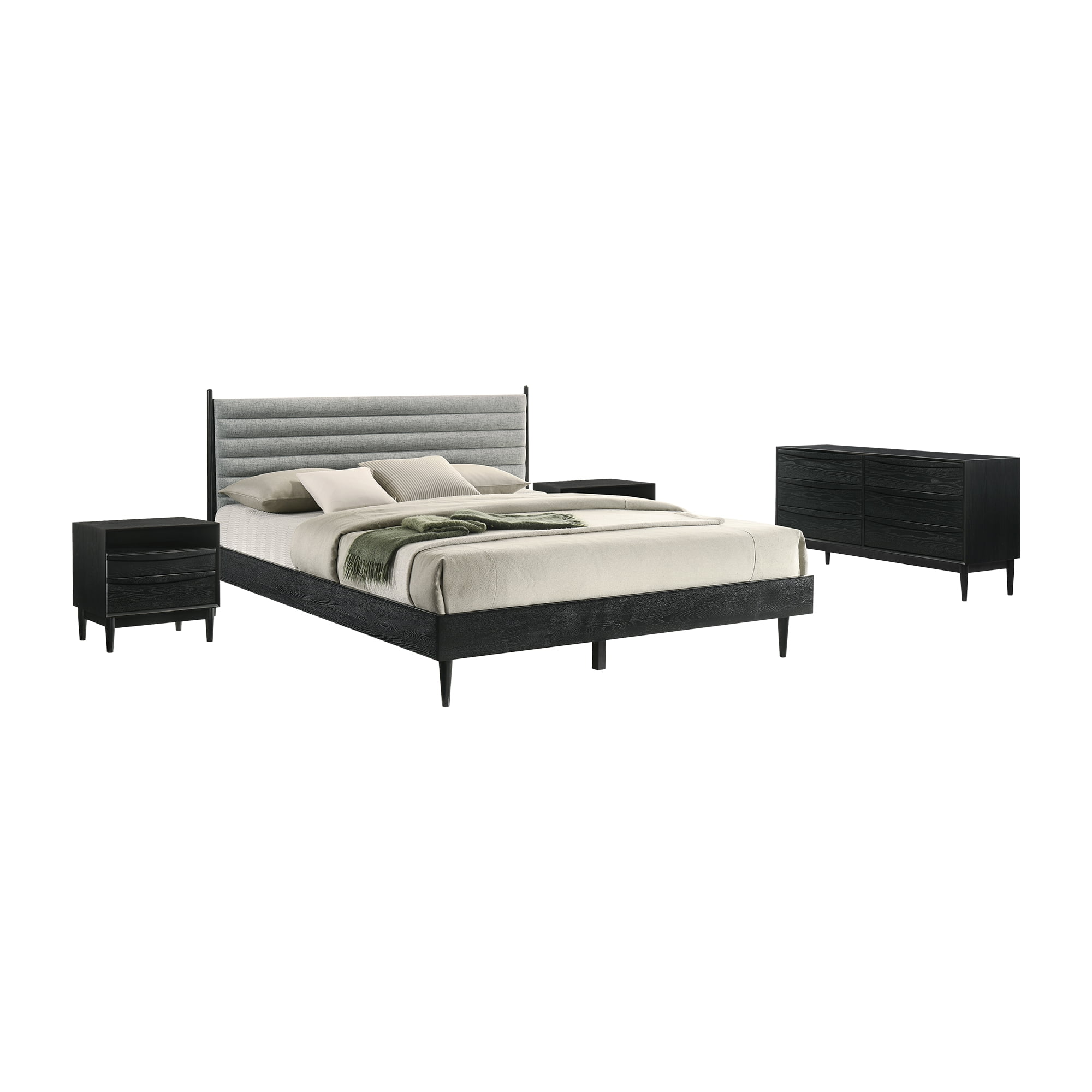 Artemio King 4 Piece Wood Bedroom Set in Black Finish