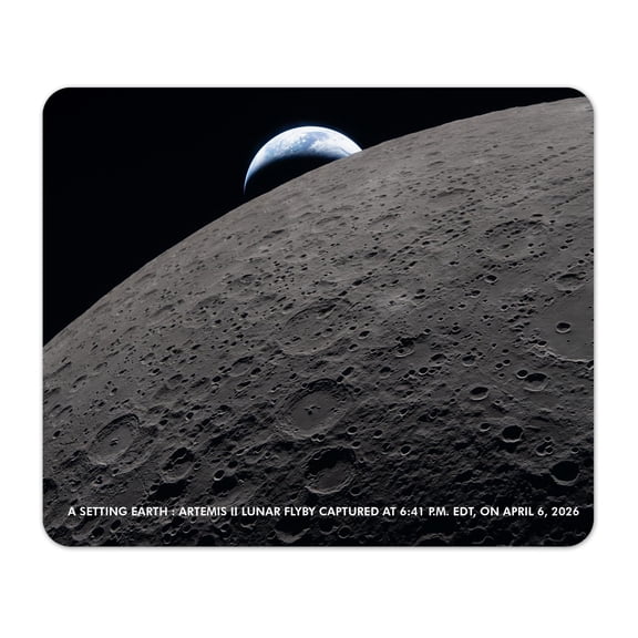 Artemis 2: A Setting Earth Lunar Flyby 1/8 Inch Thick Mouse Pad