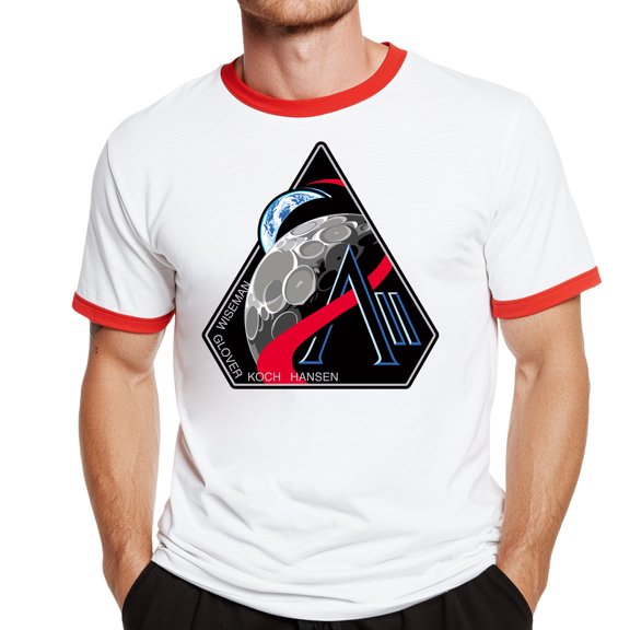 Artemis 2 Mission Logo White and Red Ringer Adult Shirt-Small
