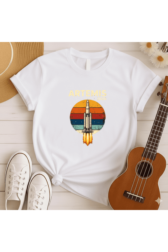 Artemis 2026 Retro Rocket Launch Sunset T-Shirt, for men & women, S-5XL