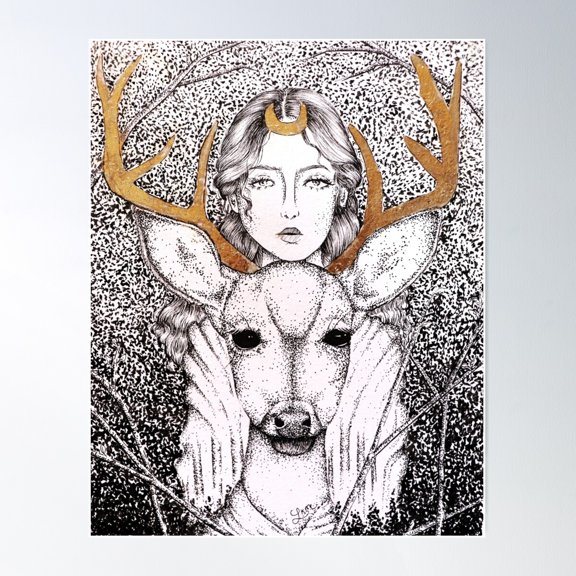 Artemis And Ceryneian Hind Poster Wall Art, Modern Wall Decor For Living Room Bedroom, 8x12 UNFRAMED