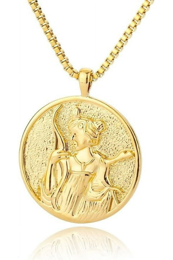 Artemis Athena Hecate 18K Gold Plated Necklace,Greek Mythology Necklace,Gold Medallion Queen Necklace For Women