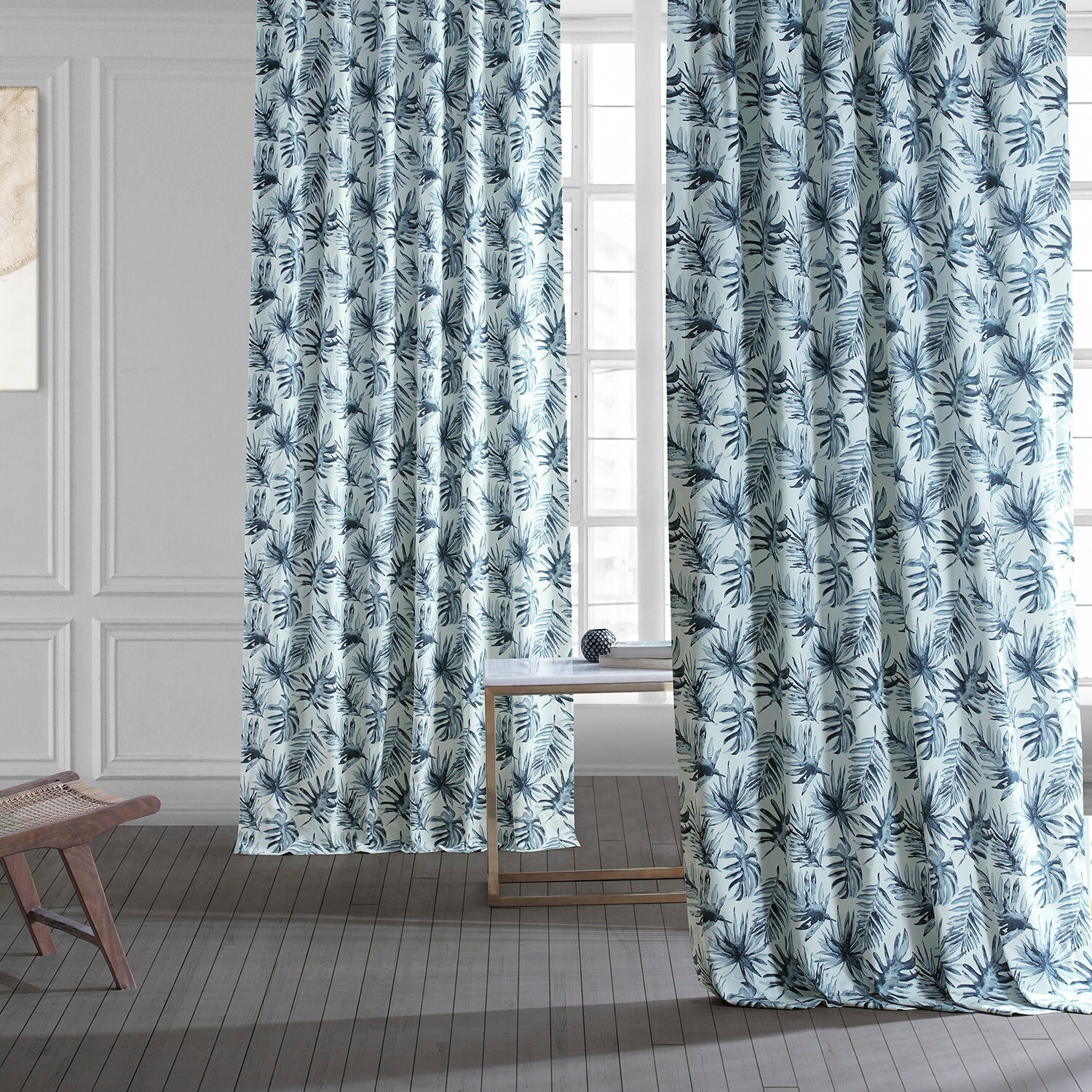 Artemis Blue Floral Cotton Window Panel, 50W x 84L