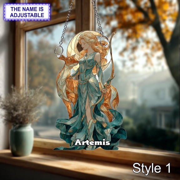 Artemis Greek Goddess Moon Acrylic Suncatcher Personalized Custom Hunting Pagan Ornament Window Hanging