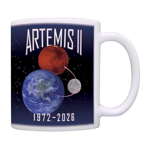 Artemis II 1972–2026 Coffee Mug, Lunar Mission Commemorative Ceramic Mug, 11oz