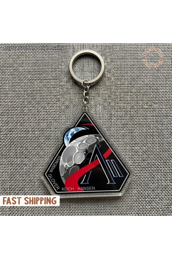 Artemis II Acrylic Keychain, NASA Retro Space Logo Keyring, Astronaut Mission Charm, Waterproof Keychain, Gift for Space Lovers