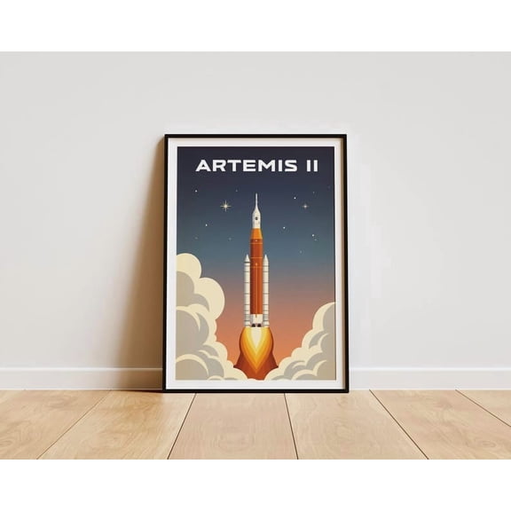 Artemis II Vintage Illustration Poster, NASA Artemis ii Wall Art, Vintage Space Travel Print, Rocket Illustration Decor, Space Fan Gift Unframed Poster