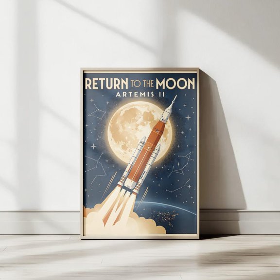 Artemis Ii Return Moon Retro Rocket Space Poster