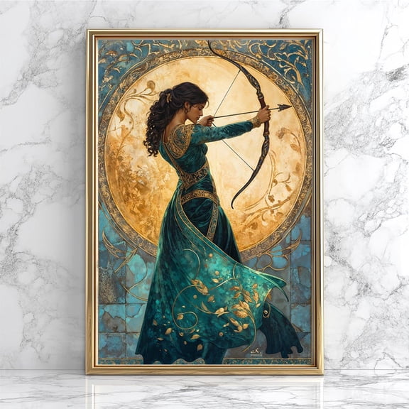 Artemis Moon Goddess Poster - Greek Mythology Art Nouveau Wall Decor 16x24 UNFRAMDE