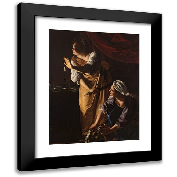 Artemisia Gentileschi 12x14 Black Modern Framed Museum Art Print Titled - Judith and Her Maidservant with the Head of Holofernes (ca. Between 1623 and 1625)