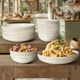 thumbnail image 1 of Artena 8-Piece Ceramic Dinnerware Set, 4pcs 9.75 Large Pasta Bowls + 4pcs 6.3 Soup Bowls, Embossment Collection, White, Willow Leaf, 1 of 6