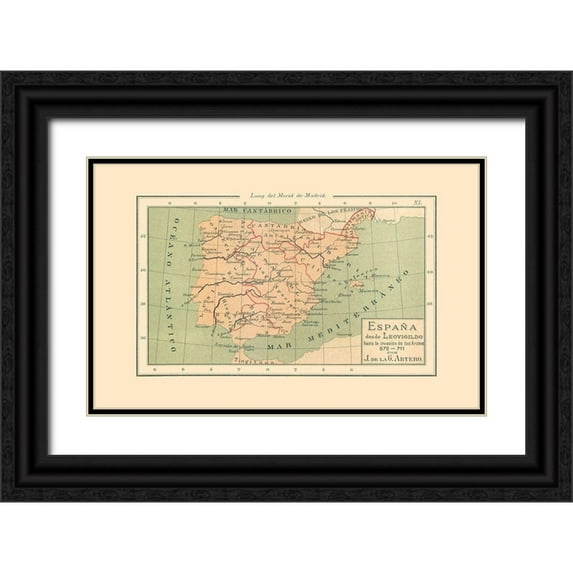 Artero 14x10 Black Ornate Wood Framed with Double Matting Museum Art Print Titled - Spain 572 AD to 711 AD - Artero 1879