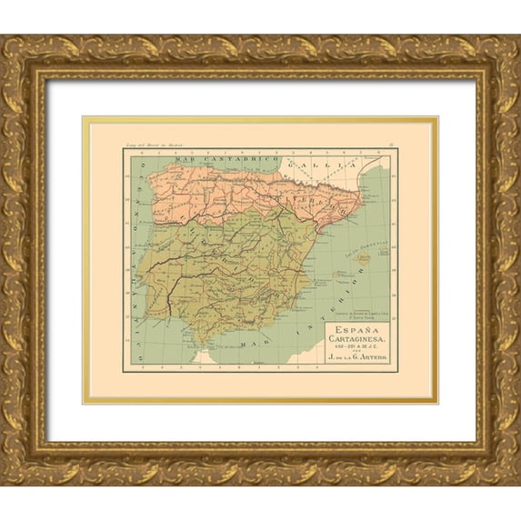 Artero 24x20 Gold Ornate Wood Framed with Double Matting Museum Art Print Titled - Spain 450 BC to 201 BC - Artero 1879