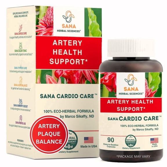 Artery Plaque Removal & Circulation Support – 4-Element Heart Health Supplement for Healthy Cholesterol | Hawthorne Arjuna Cayenne – 1 Month Supply – Cardio Care by Sana Herbal