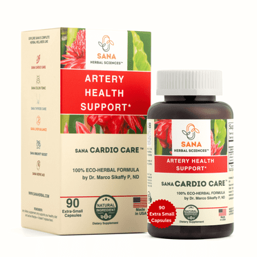 Artery Plaque Removal Formula | 4-Element All-Natural Supplement to Support Blood Pressure, Healthy Cholesterol, and Heart Rhythm | 90 Easy-to-Swallow Capsules | by Sana Herbal