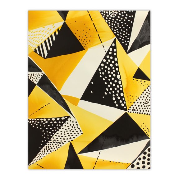 Artery8 Abstract Black Yellow Triangle Dots Pattern Living Room Unframed Wall Art Print Poster Home Decor Premium