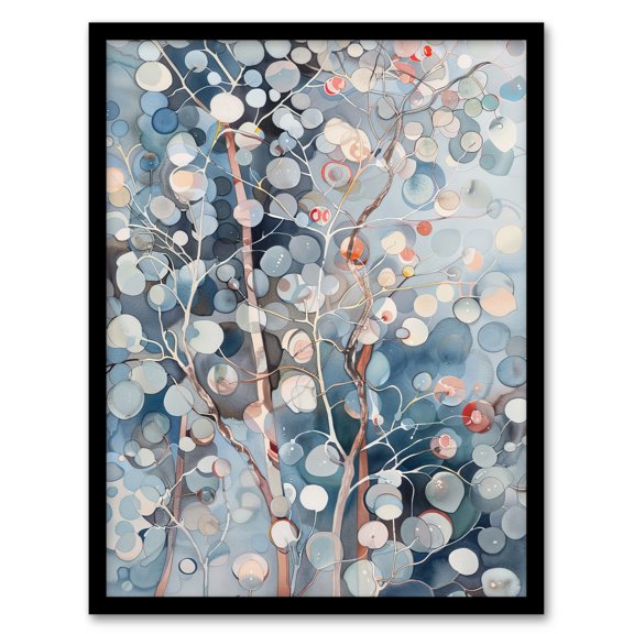 Artery8 Abstract Bubble Forest Trees Watercolour Painting Living Room Art Print Framed Poster Wall Decor 12x16 inch