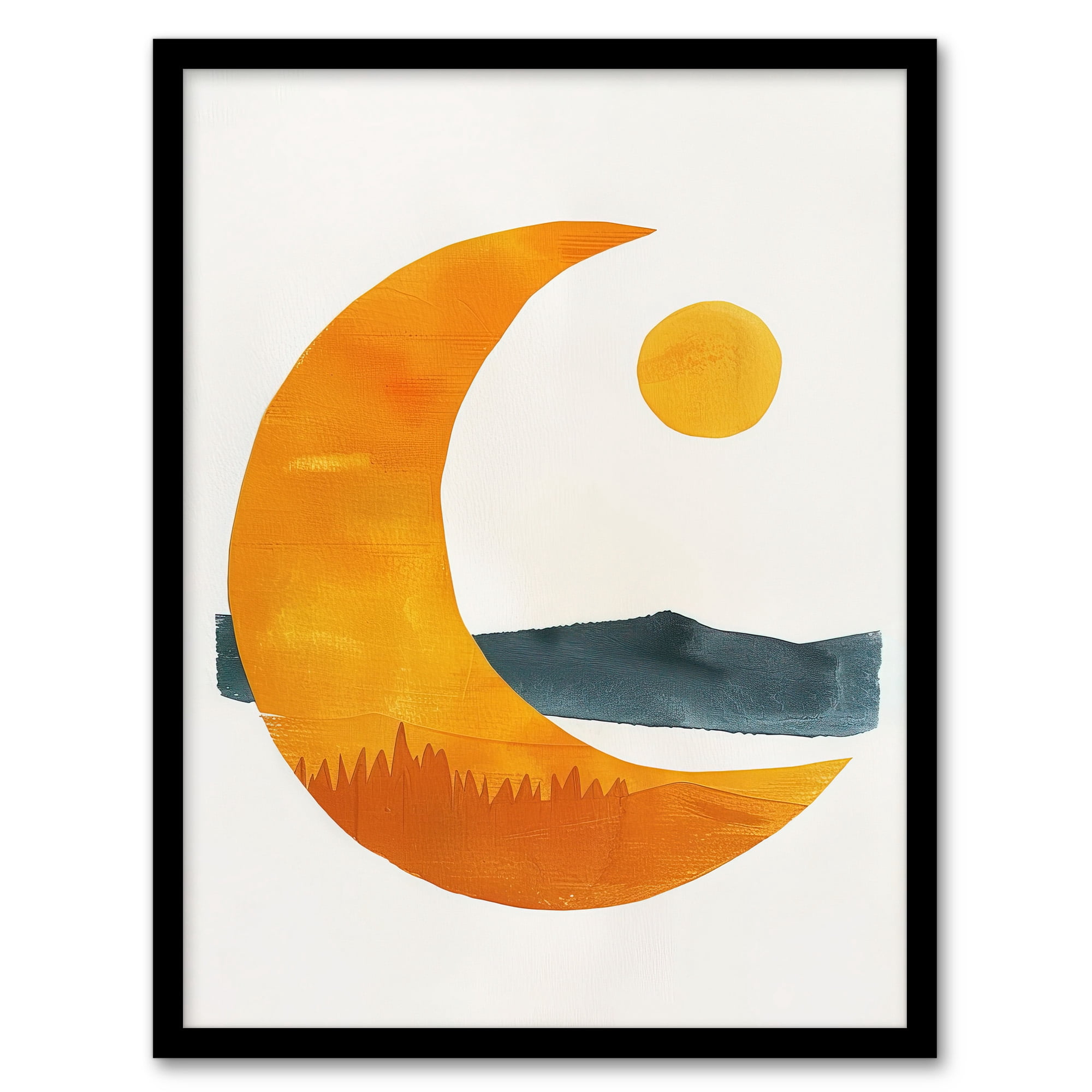 Artery8 Grußkarte „Crescent Moon“ - Orange-Gold-Mond, 17,5x12,5 Cm, Blanko, Mit Umschlag, Kunstkarte