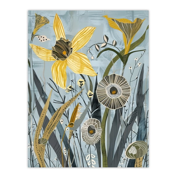 Artery8 Abstract Daffodils Bloom Rustic Artwork Spring Living Room Extra Large XL Wall Art Poster Print