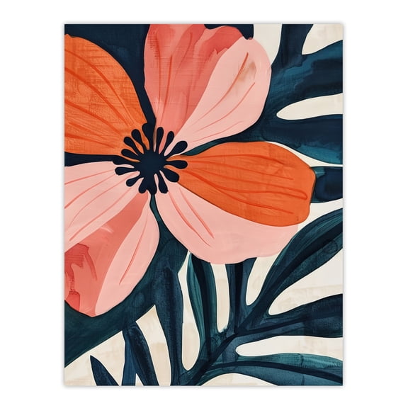 Artery8 Abstract Flower Bloom Coral Pink Blue Floral Living Room Unframed Wall Art Print Poster Home Decor Premium